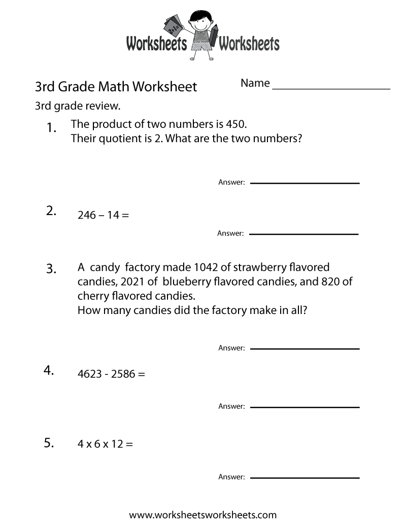 Third Grade Math Practice Worksheet - Free Printable Educational | Free Printable English Worksheets For 3Rd Grade