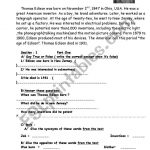 Thomas Edison   Esl Worksheetmrfateh | Thomas Edison Printable Worksheets