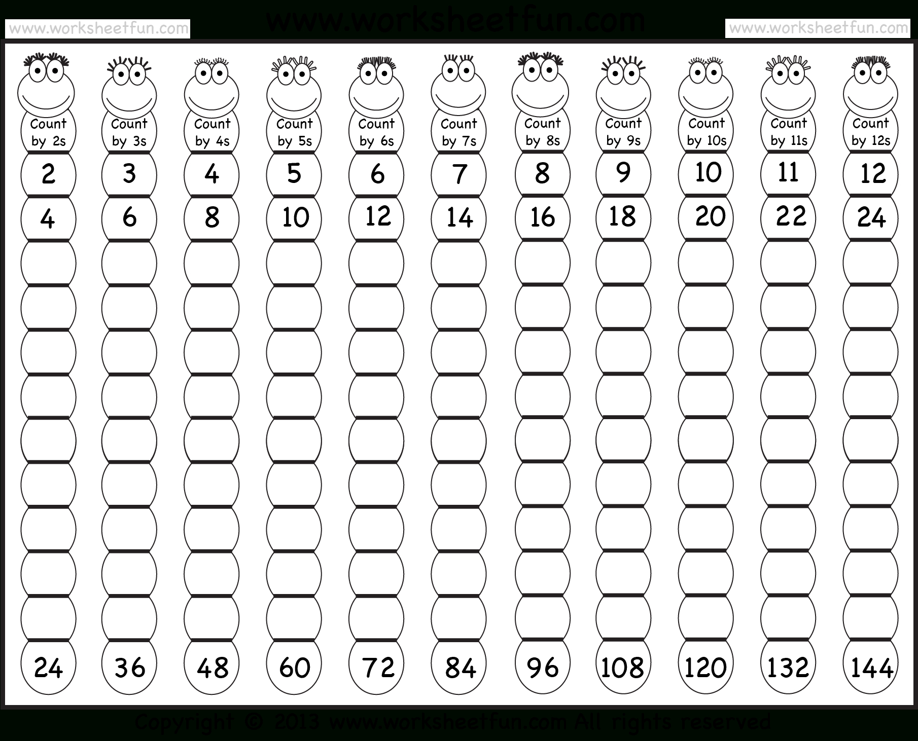 Times Table – 2-12 Worksheets – 1, 2, 3, 4, 5, 6, 7, 8, 9, 10, 11 | Free Printable Skip Counting Worksheets