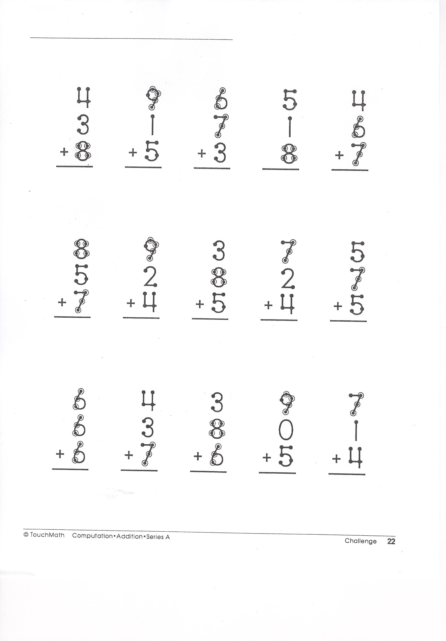 Touch Math Printables Touch Math Addition Practice Worksheet Set By Lisa s Worksheets