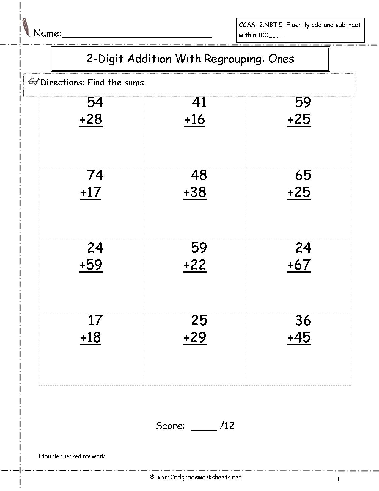 Large Print 2 Digit Plus 2 Digit Addition With No Regrouping A Printable 2 Digit Addition