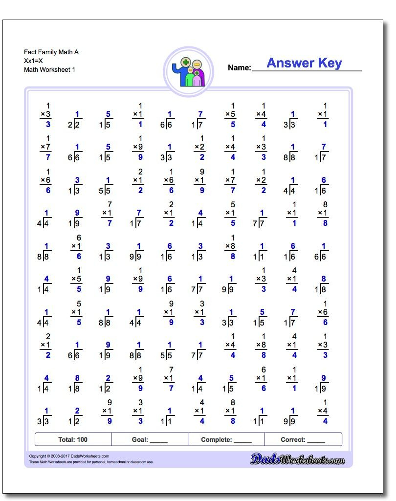 Two Minute Multiplication/division Fact Family Worksheet! Two Minute | Printable Multiplication And Division Worksheets