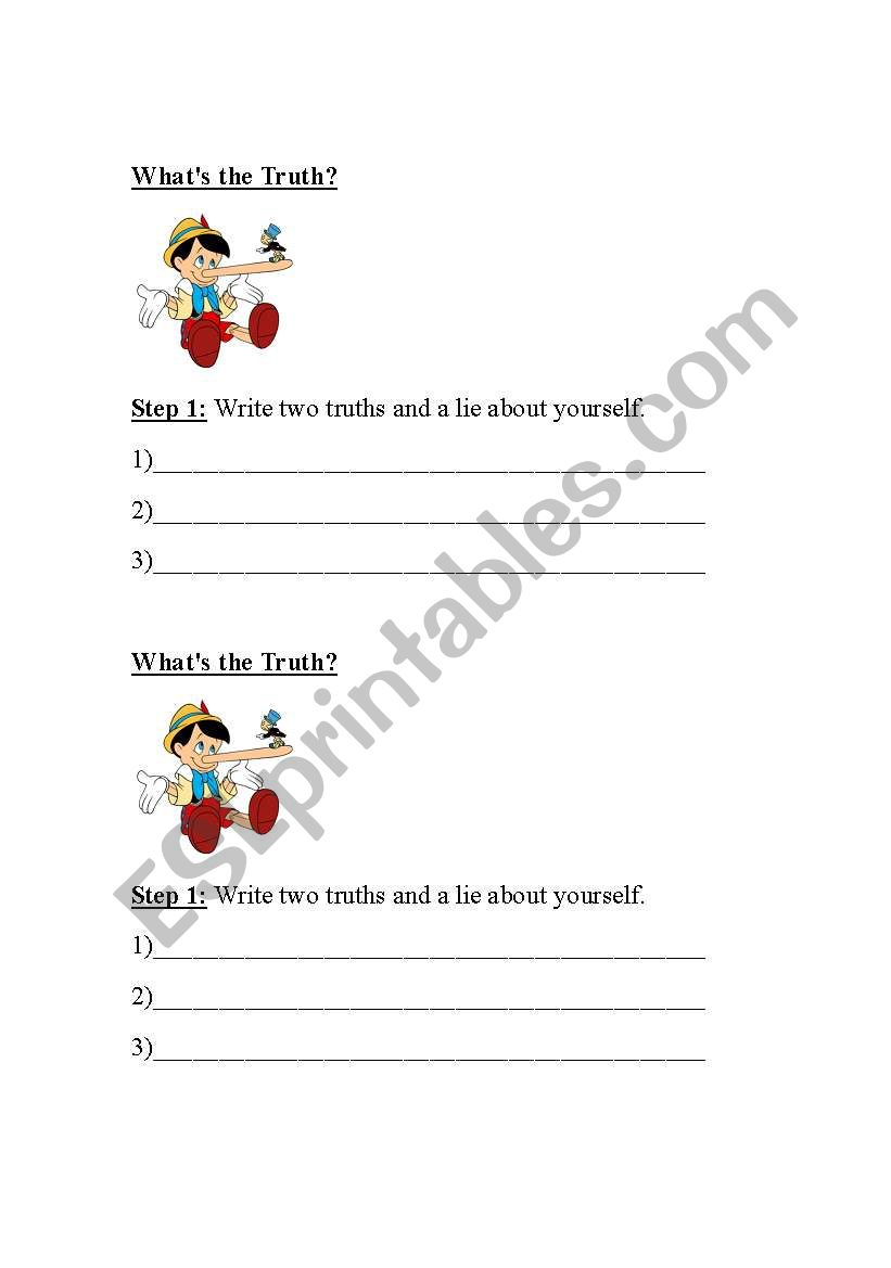 Two Truths And A Lie Worksheet - Esl Worksheetmeghanmacdonald | Two Truths And A Lie Worksheet Printable