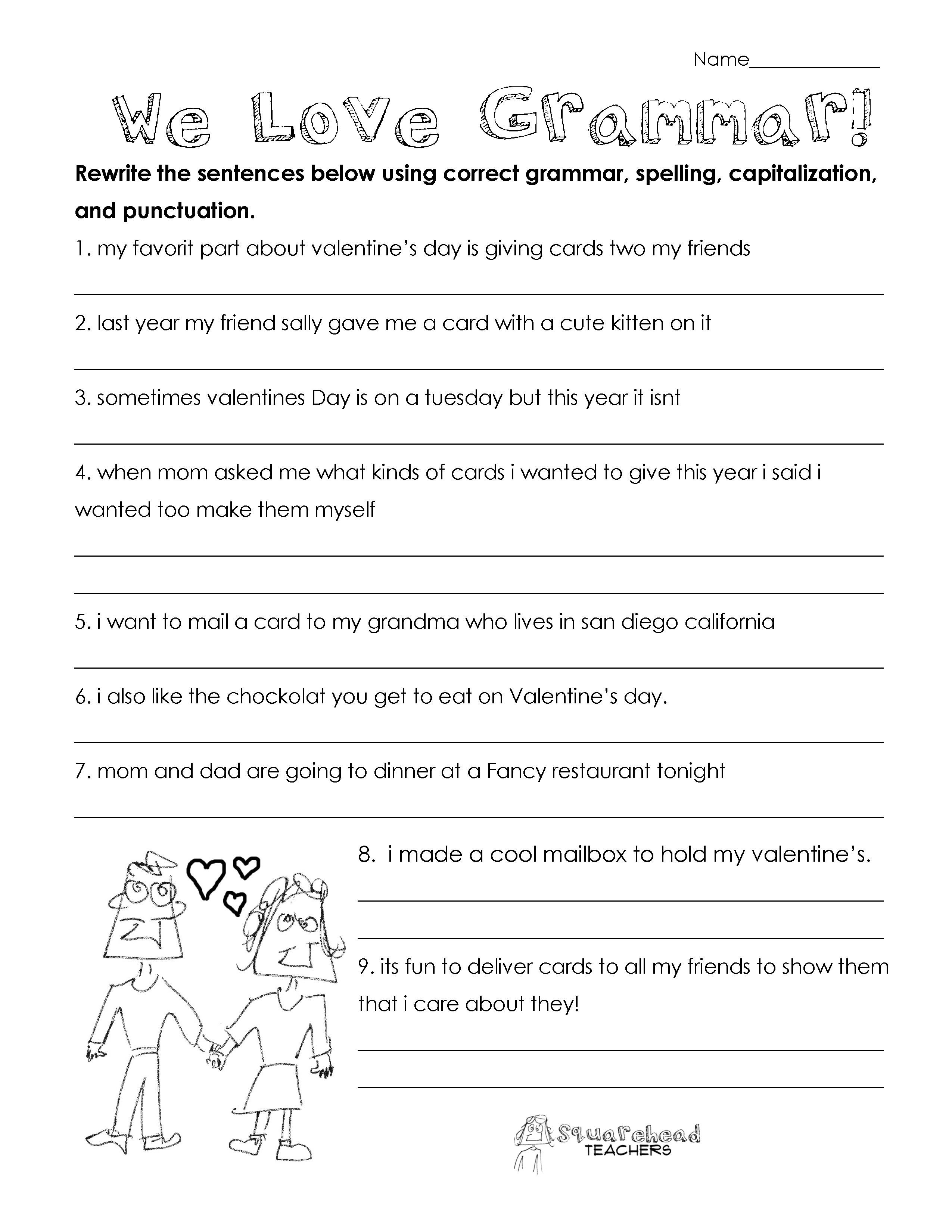 Valentine&amp;#039;s Day Grammar (Free Worksheet For 3Rd Grade And Up | Grammar Worksheets Year 6 Printable