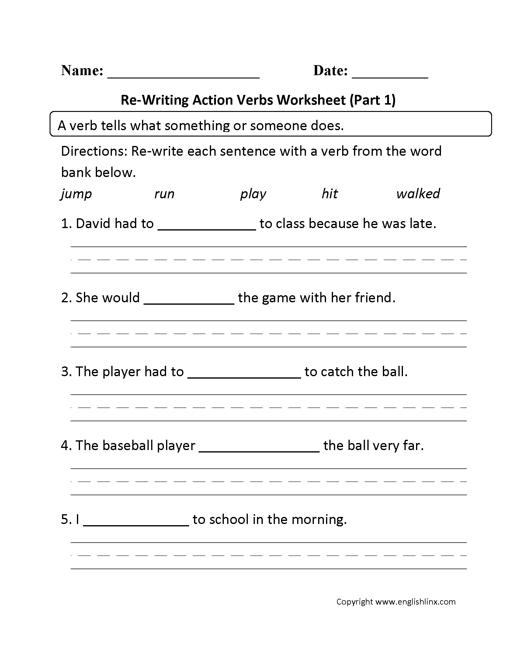 Free Printable Verb Worksheets Printable Worksheets
