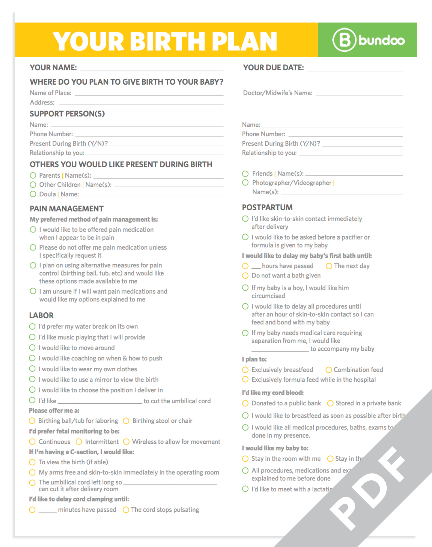 Birth Plan Worksheet Printable Printable Worksheets