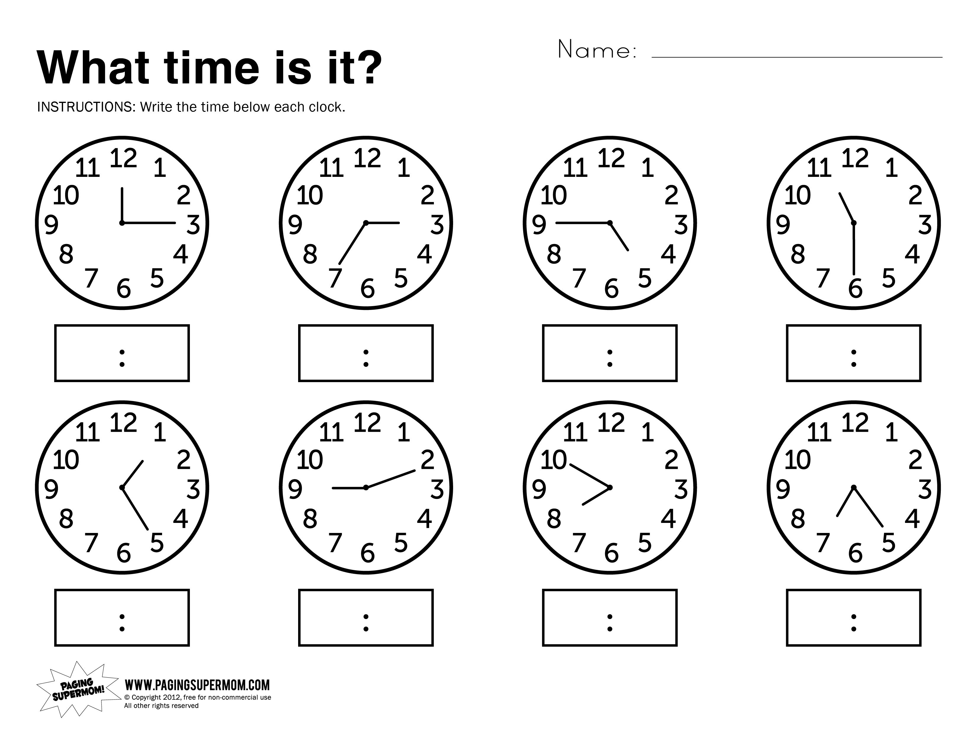 What Time Is It Printable Worksheet | Kolbie | Kindergarten | Printable Telling Time Worksheets 1St Grade