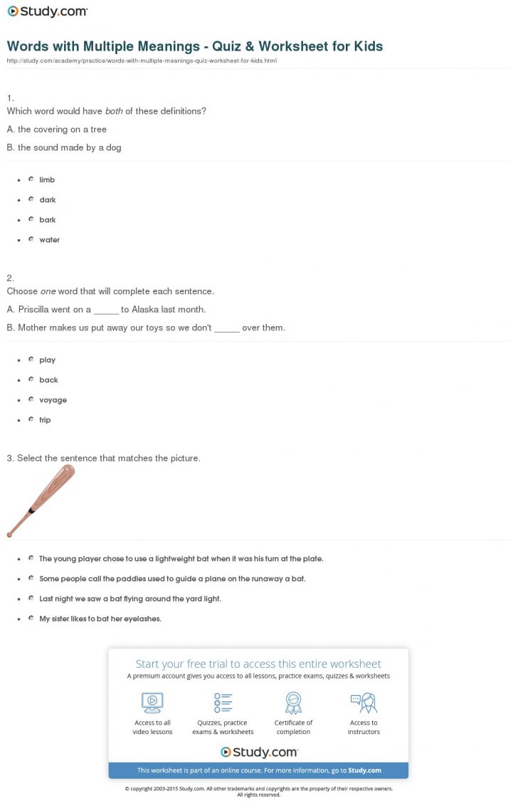Words With Multiple Meanings - Quiz & Worksheet For Kids | Study | Free ...
