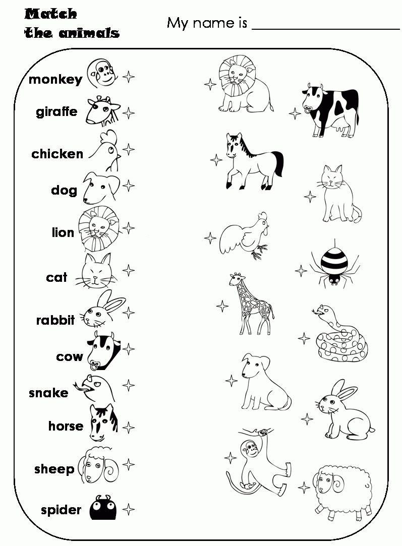 Worksheets For Preschoolers- Matching Animals | Match The Animals | Farm Animals Printable Worksheets