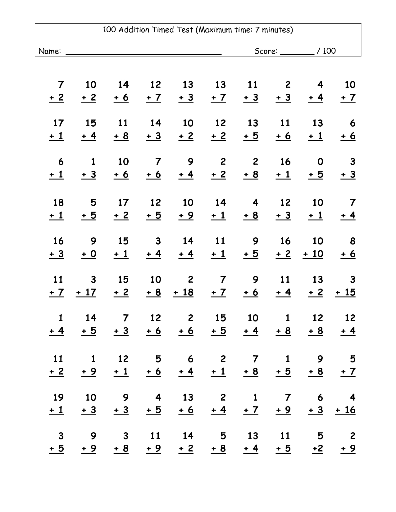 Worksheets Multiplication Timed Test 100 Problems Worksheet 612792 | 100 Math Facts Worksheets Printable