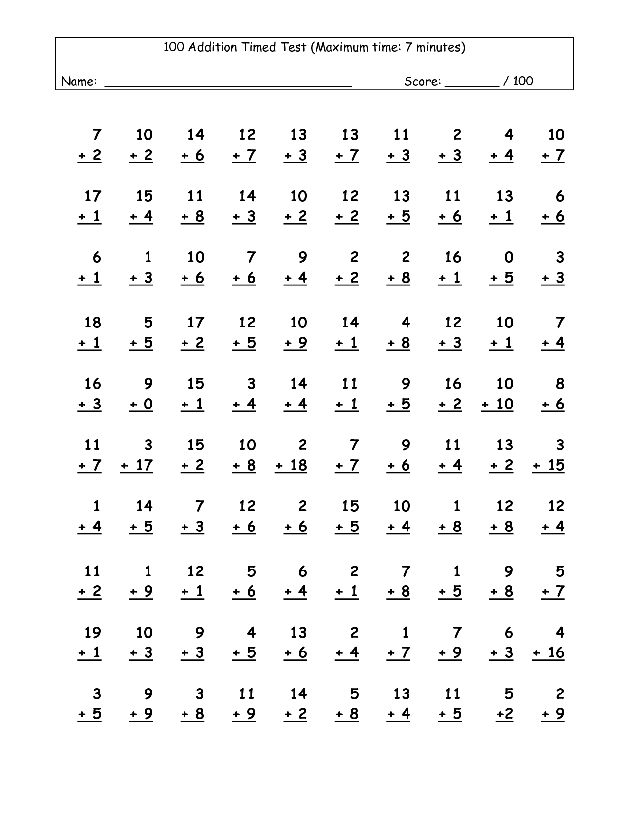 Free Printable Multiplication Worksheets 100 Problems Printable Worksheets