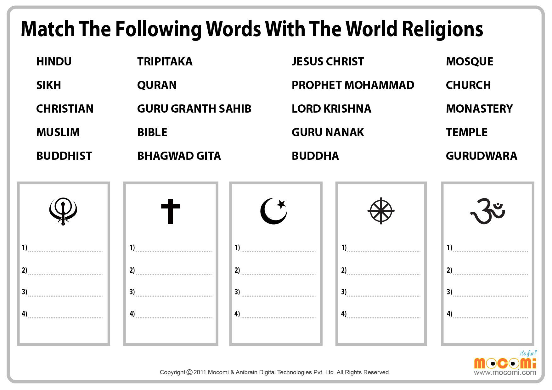 World Religion Worksheet - General Knowledge For Kids | World Geo | Religious Worksheets Printable
