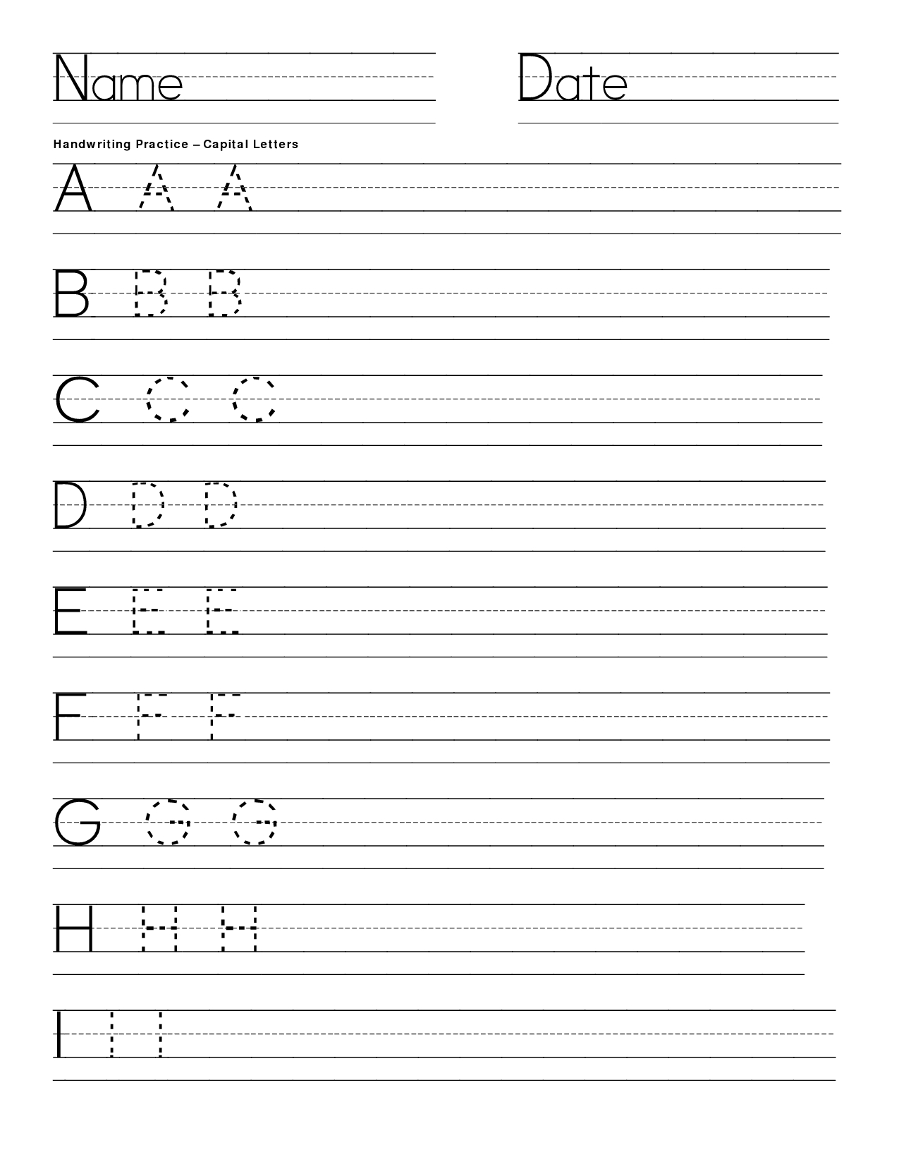 Writing Practice | Handwriting Practice Capital Letters | Teaching | Blank Handwriting Worksheets Printable Free