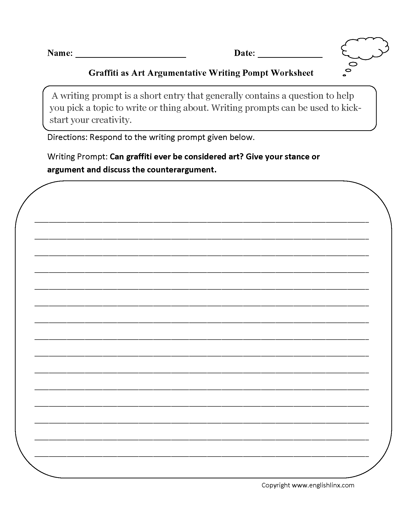 Writing Prompts Worksheets | Argumentative Writing Prompts Worksheets | 7Th Grade Writing Worksheets Printable