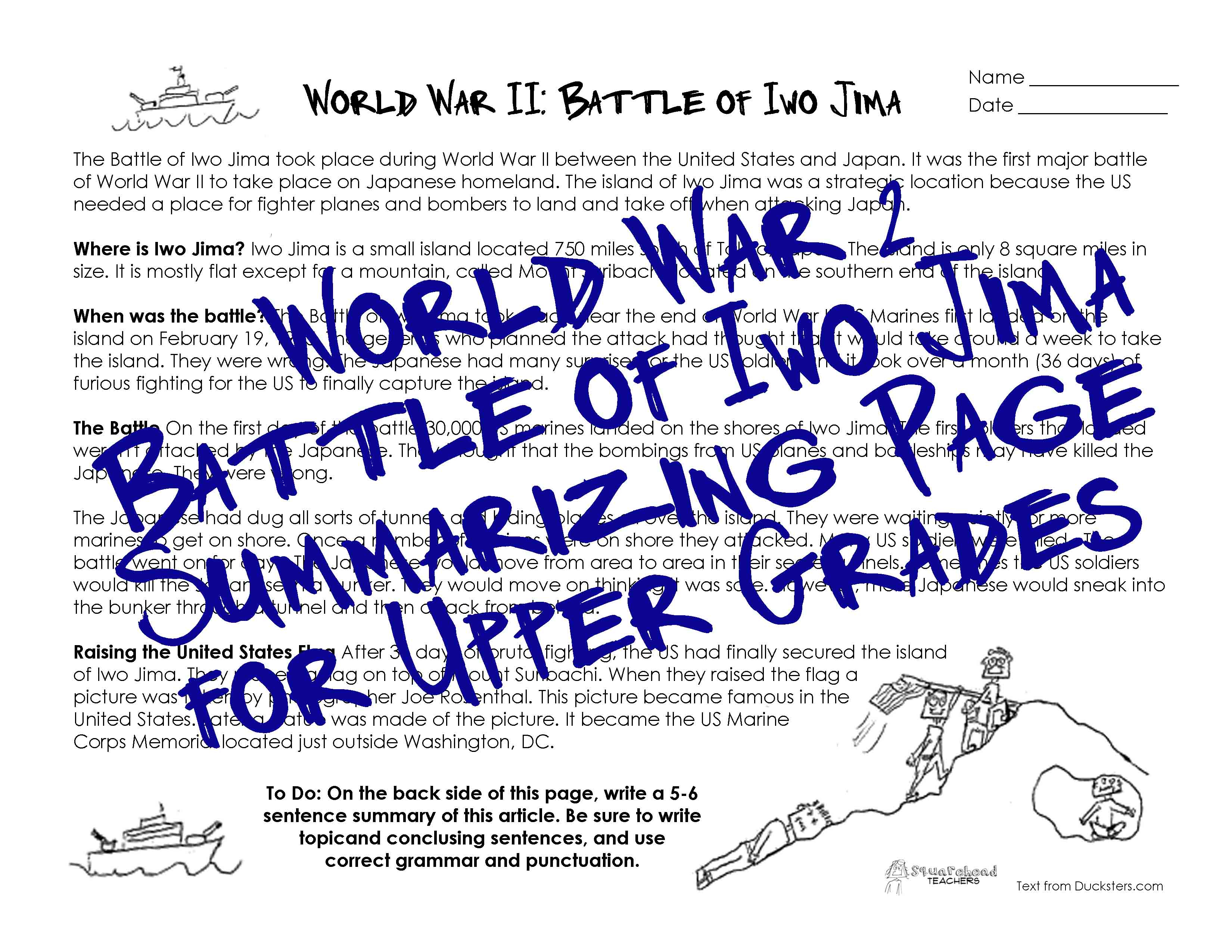 Wwii Worksheet For Upper Grades: Battle Of Iwo Jima | Squarehead | Wwii Printable Worksheets